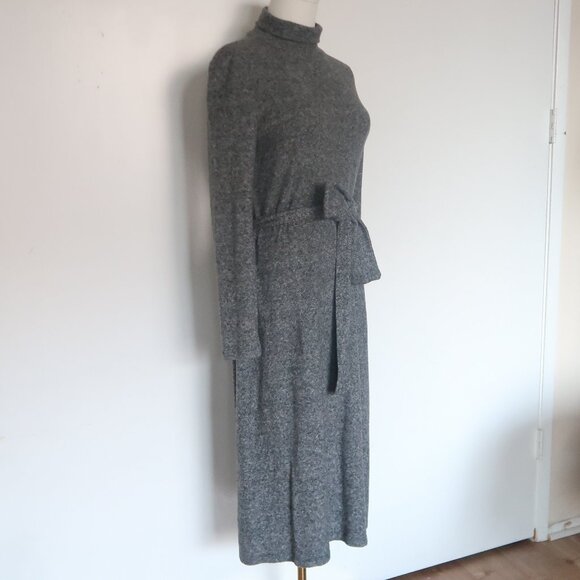 ZARA Gray Turtleneck Long Sleeve Belted Knit Midi Dress Size S - Picture 4 of 9